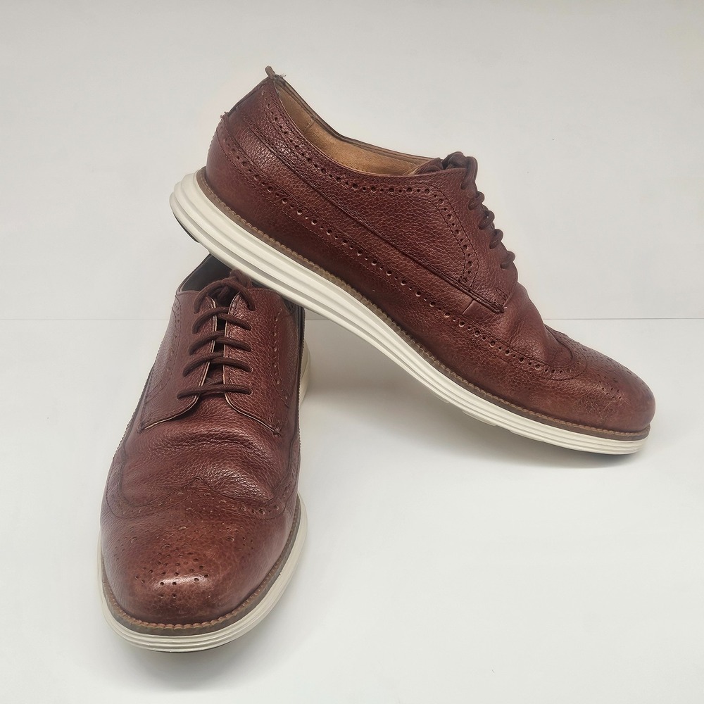 Cole Haan Grand.Os Brown Leather Wingtip Oxford Dress Shoes Men's 12